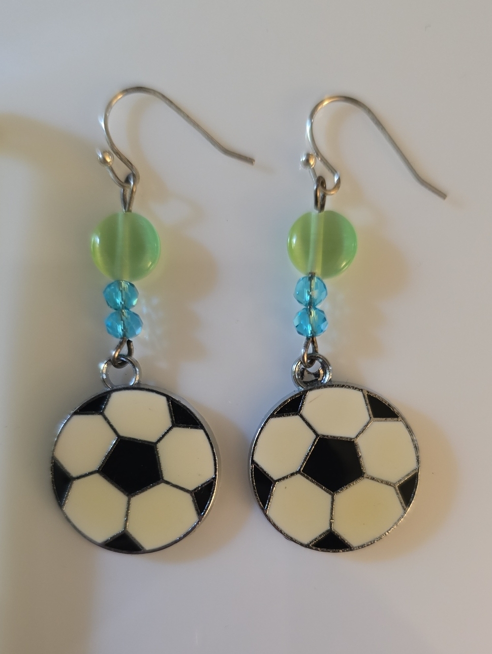 Green & Blue Soccer Ball Drop Earrings - Women's Sports Dangle Jewelry